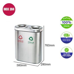 Thùng rác inox ngoài trời 2 ngăn 580x280x760mm