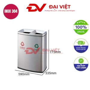 Thùng rác inox ngoài trời 2 ngăn 590x335x775mm