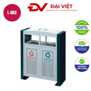 Thùng rác inox ngoài trời 2 ngăn 800x300x1000mm