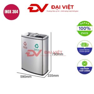 Thùng rác inox ngoài trời 2 ngăn có gạt tàn 590x335x790mm