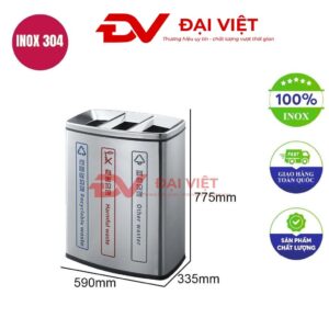 Thùng rác inox ngoài trời 3 ngăn 590x335x775mm
