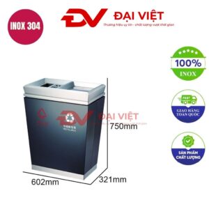 Thùng rác inox ngoài trời có gạt tàn 602x321x750mm