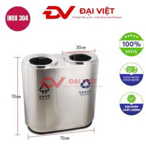Thùng rác inox tròn 2 ngăn 700x700mm
