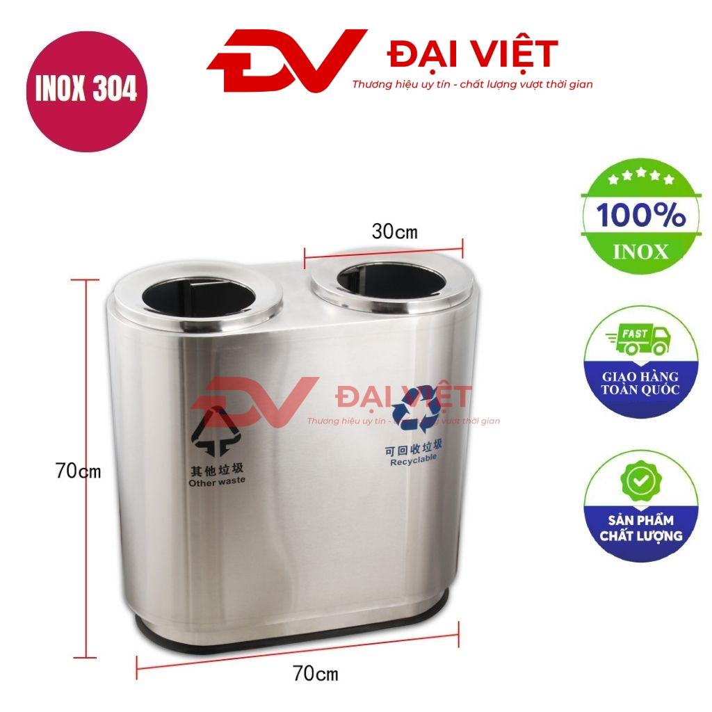 Thùng rác inox tròn 2 ngăn 700x700mm