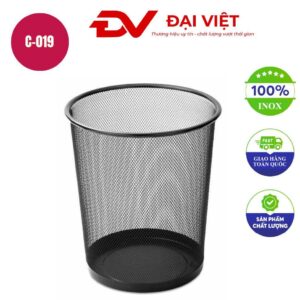 Thùng rác inox văn phòng lưới đen 260x280mm