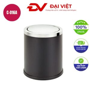 Thùng rác inox văn phòng nắp lật màu đen 250x300mm