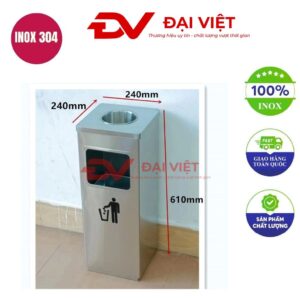 Thùng rác inox vuông 240x240x610mm