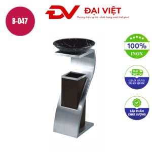 Thùng rác inox vuông có đĩa gạt tàn 280x220x740mm