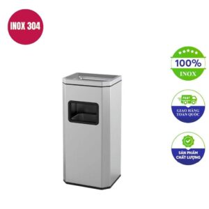 Thùng rác inox vuông có gạt tàn