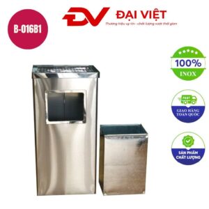 Thùng rác inox vuông có gạt tàn 290x290x720mm