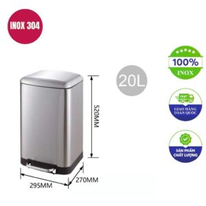 Thùng rác inox vuông đạp chân 295x270x520mm