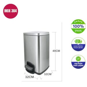 Thùng rác inox vuông đạp chân 320x320x480mm