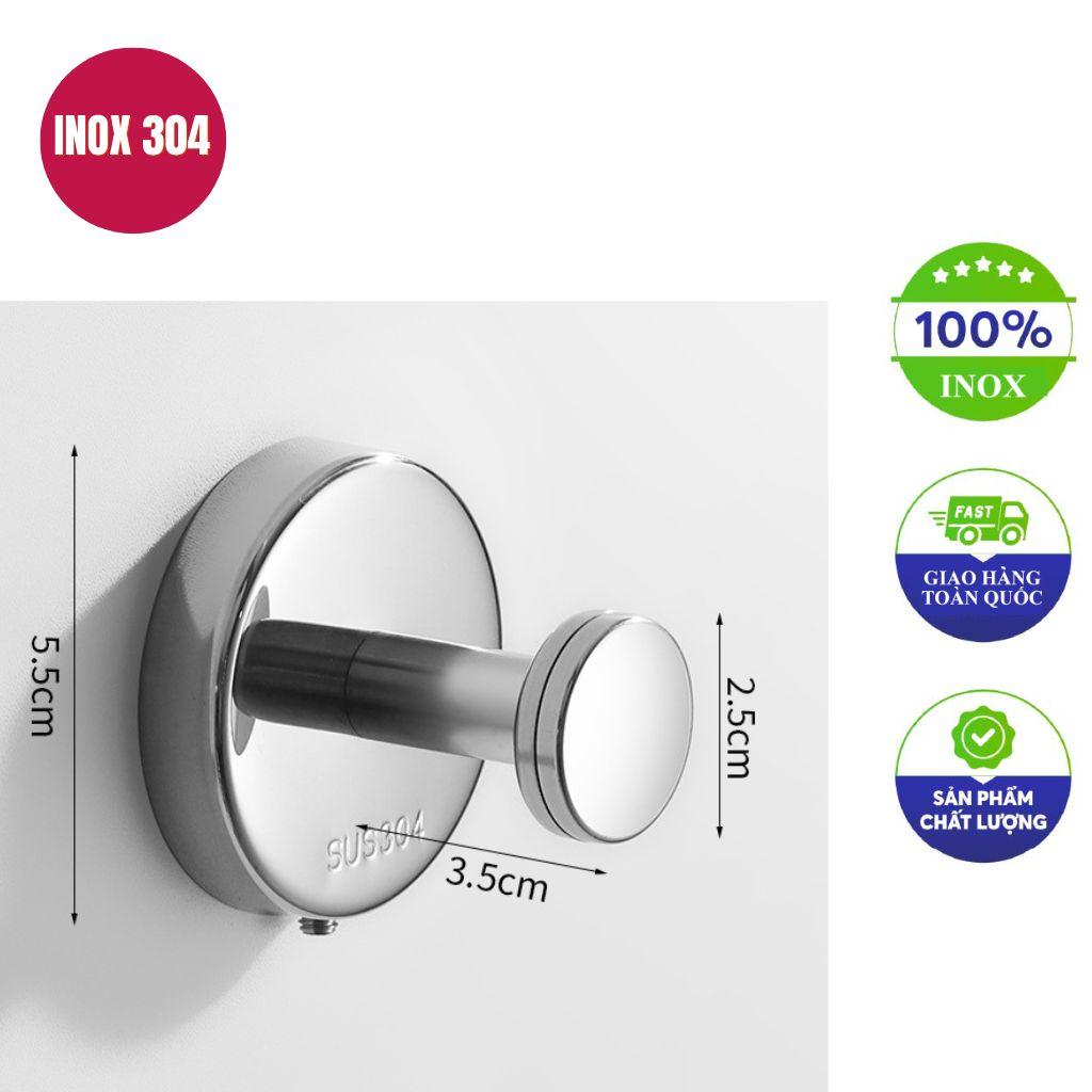 Móc treo inox đôi 5.4x5cm hỗ trợ dán tường hoặc gắn vít tùy bề mặt.