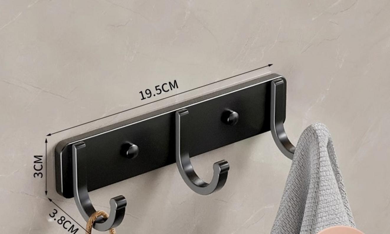 Móc treo inox đôi có thể gắn vít hoặc dán tường tùy bề mặt sử dụng.