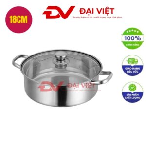 Nồi lẩu inox nắp kính 18cm