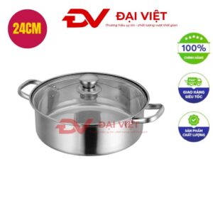 Nồi lẩu inox nắp kính 24cm