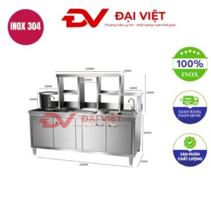 Quầy pha chế trà sữa inox 1500x600x800mm