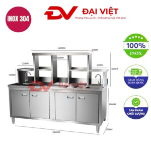 Quầy pha chế trà sữa inox 1800x600x800mm