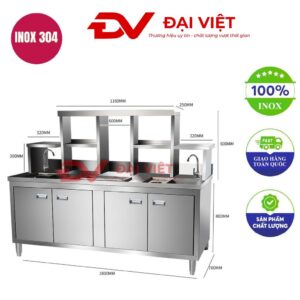 Quầy pha chế trà sữa inox 2000x600x800mm