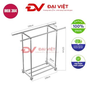 sào treo quần áo inox đôi 100x50x127cm