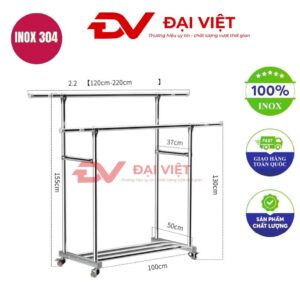sào treo quần áo inox đôi 100x50x130cm