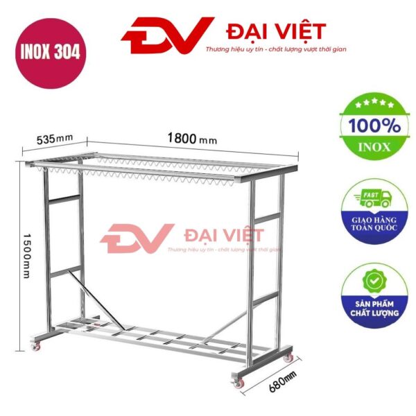 sào treo quần áo inox đôi 180x68x150cm Chính Hãng | Cơ Khí Đại Việt