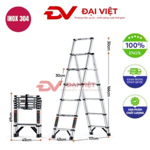 Thang inox 6 bậc dài 1.66m