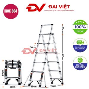 Thang inox 7 bậc dài 1.66m