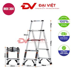 Thang rút inox 5 bậc dài 1.06m