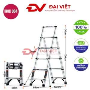 Thang rút inox 5 bậc dài 1.36m