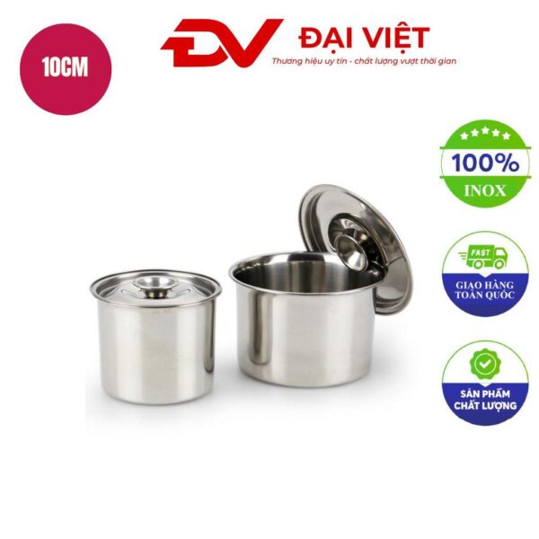 Thố inox tròn có nắp 10cm Chính Hãng | Cơ Khí Đại Việt