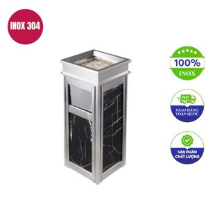 Thùng rác đá hoa cương đen inox trắng