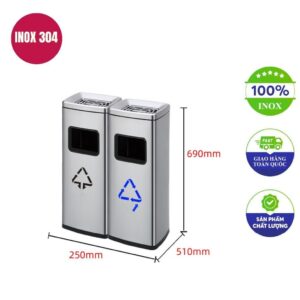 Thùng rác inox 2 ngăn 250x510x690mm