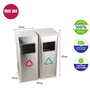 Thùng rác inox 2 ngăn 490x240x600mm