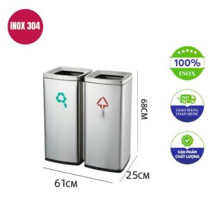Thùng rác inox 2 ngăn 610x250x680mm