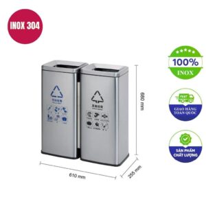 Thùng rác inox 2 ngăn 610x255x680mm