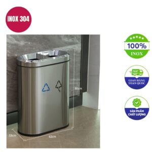 Thùng rác inox 2 ngăn 620x330x800mm