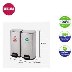 Thùng rác inox 2 ngăn 640x265x485mm