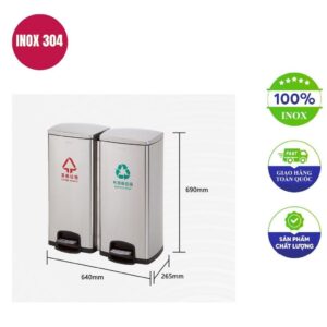 Thùng rác inox 2 ngăn 640x265x690mm