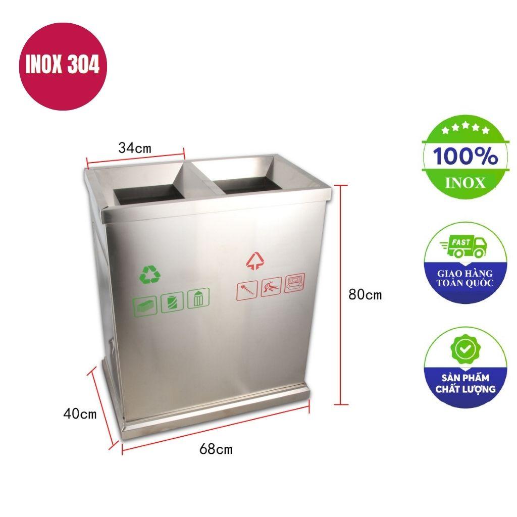 Thùng rác inox 2 ngăn 680x400x800mm