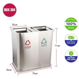 Thùng rác inox 2 ngăn 700x710x350mm