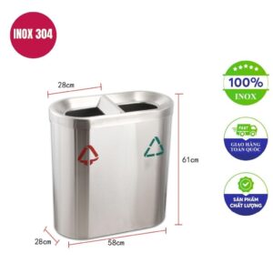 Thùng rác inox 2 ngăn ngoài trời 580x280x610mm
