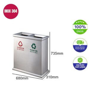 Thùng rác inox 2 ngăn ngoài trời 680x310x735mm