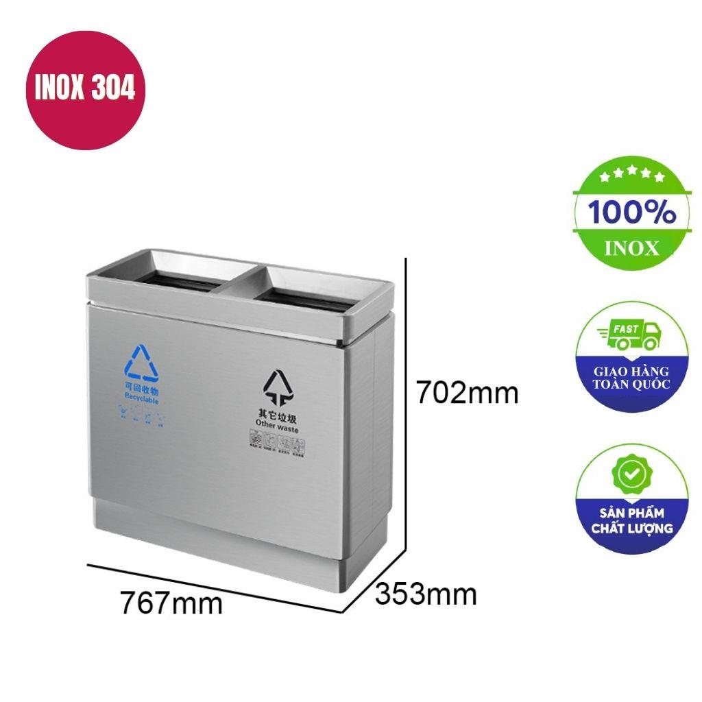 Thùng rác inox 2 ngăn ngoài trời 767x353x702mm
