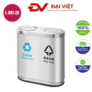 Thùng rác inox 2 ngăn ngoài trời nắp lật 700x360x700mm