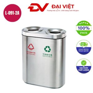 Thùng rác inox 2 ngăn ngoài trời nắp liền 700x360x700mm