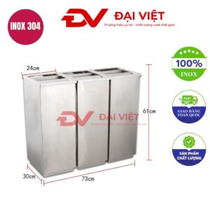 Thùng rác inox 3 ngăn 730x300x240mm