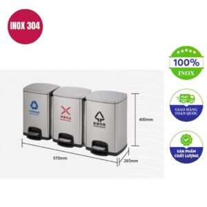 Thùng rác inox 3 ngăn 970x265x400mm