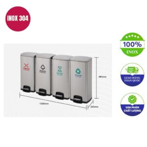Thùng rác inox 4 ngăn 1300x265x485mm
