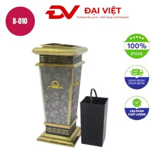 Thùng rác inox bọc da có gạt tàn B-010
